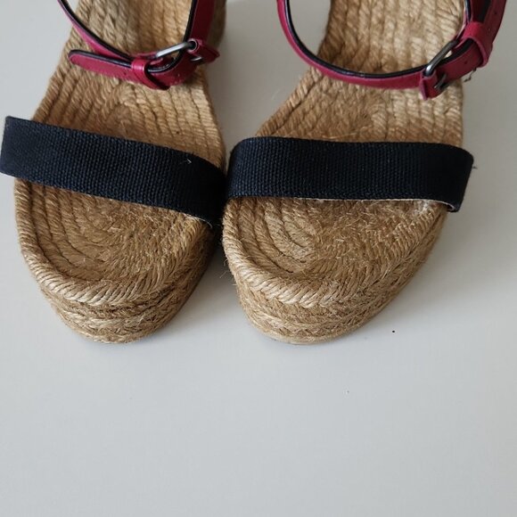 MARC JACOBS| Leather Raffia Wedge Sandals Espadrilles pink black sz 40 - Picture 3 of 6